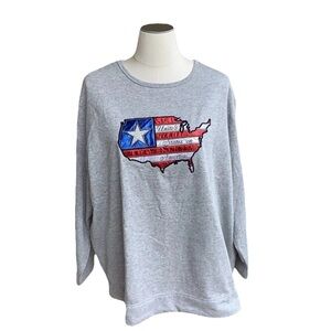 NWT FASHION BUG Patriotic America Flag Sweatshirt Plus 30W 32W Gray Top Shirt